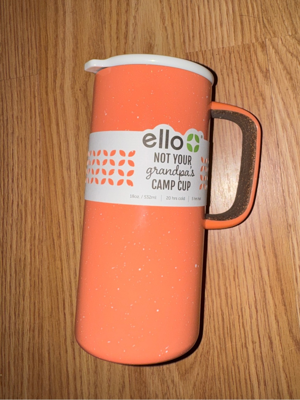 ello Not Your Grandpa's Camp Cup - Coral Speckled Travel Mug cork